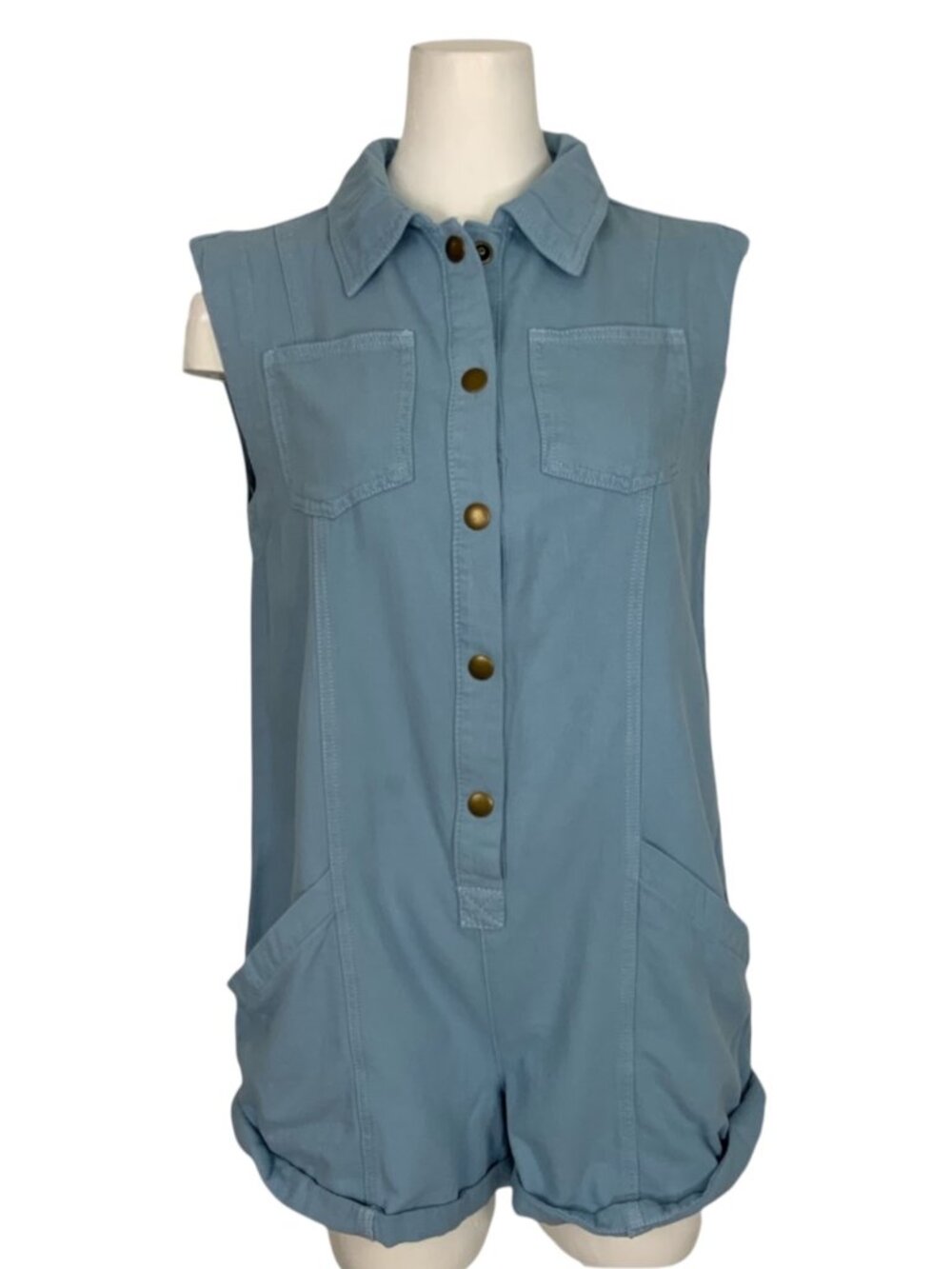 Anthropologie Pilcro Sleeveless Collared Romper XS Blue NEW